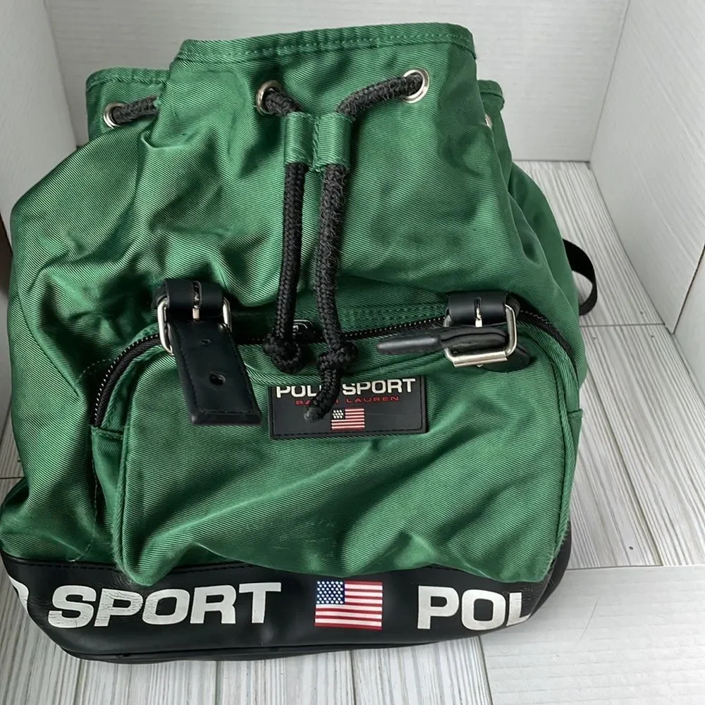 Vtg POLO SPORT Ralph Lauren RARE Kelly Green backpack drawstring y2k sporty 90s